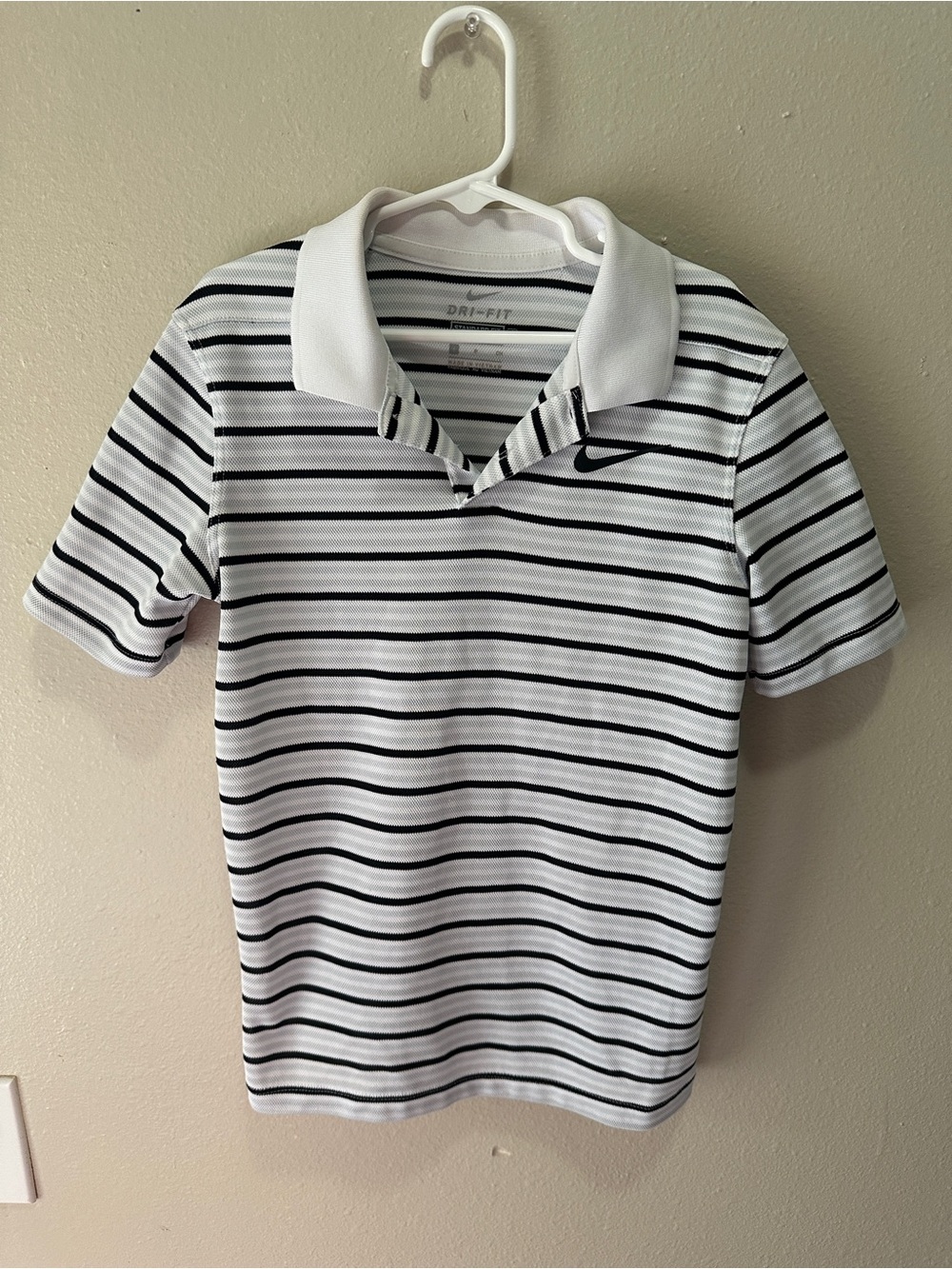 Nike White and Black Striped Polo Shirt